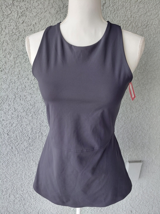 SPANX Tops - NWT SPANX 2-in-1 Peplum Mock Neck Tank Dark Storm Gray Size M